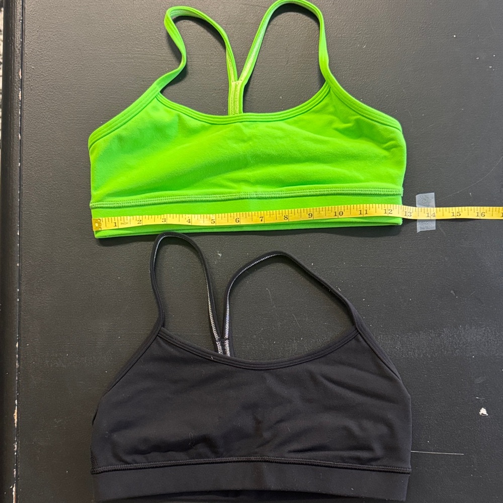 Lululemon bundle Lime Green and Black Sports Bras Size 6 measures 12.5”